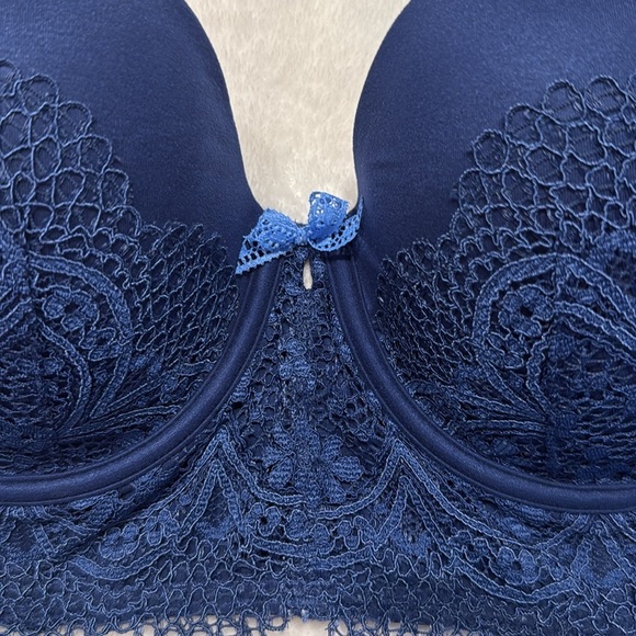 Victoria Secret Push Up Lace Bra 34DD Demi-Lined Navy Blue Women’s Adjustable - Picture 4 of 12
